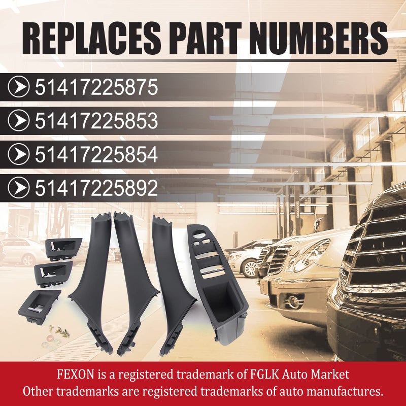 FEXON لوحة ذراع التحكم في نافذة FEXON السوداء، غطاء تزيين مقبض سحب الباب الداخلي، مجموعة استبدال لسيارات BMW 5 Series 520 523 525 528 530 535 من 2010-2016 - Image 3